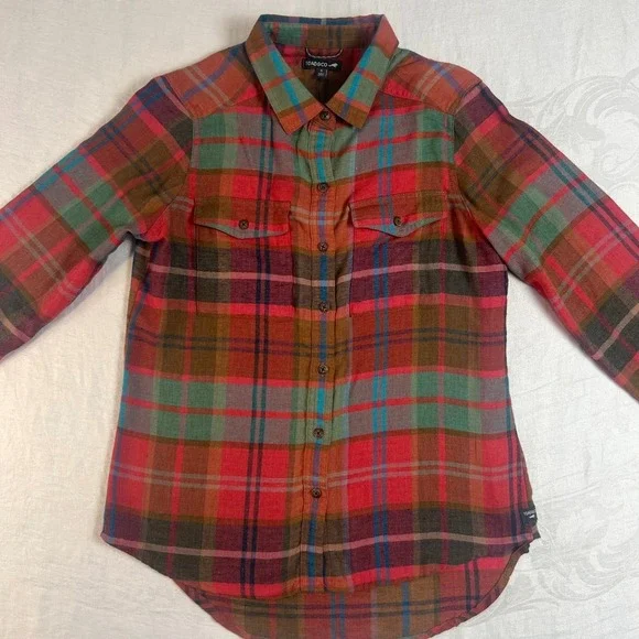 TOAD & CO Flannel Shirt Women's Small Long Sleeve Button Up Plaid Casual Outdoor - Picture 2 of 10